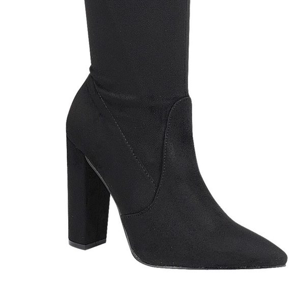 Black Over The Knee Boots Pointed Toe - Picture 4 of 8